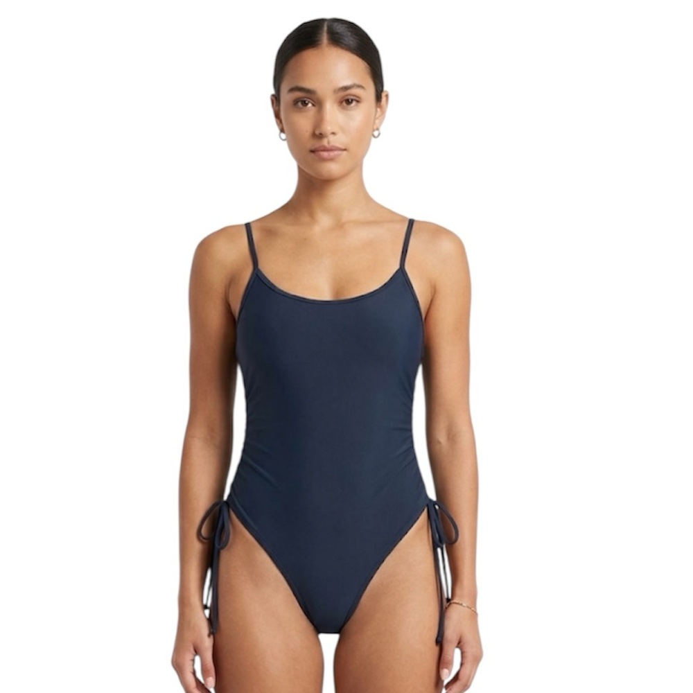New Women's Black  Ruched Side-Tie One-Piece Swimsuit Size Large